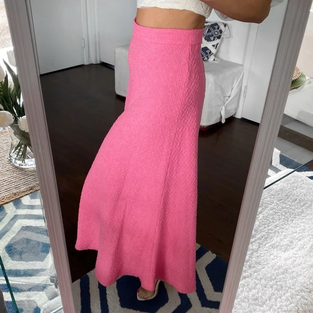πΈ ZARA PINK TWEED HIGH WAIST ASYMMETRICAL MAXI SKIRT! - Picture 2 of 16